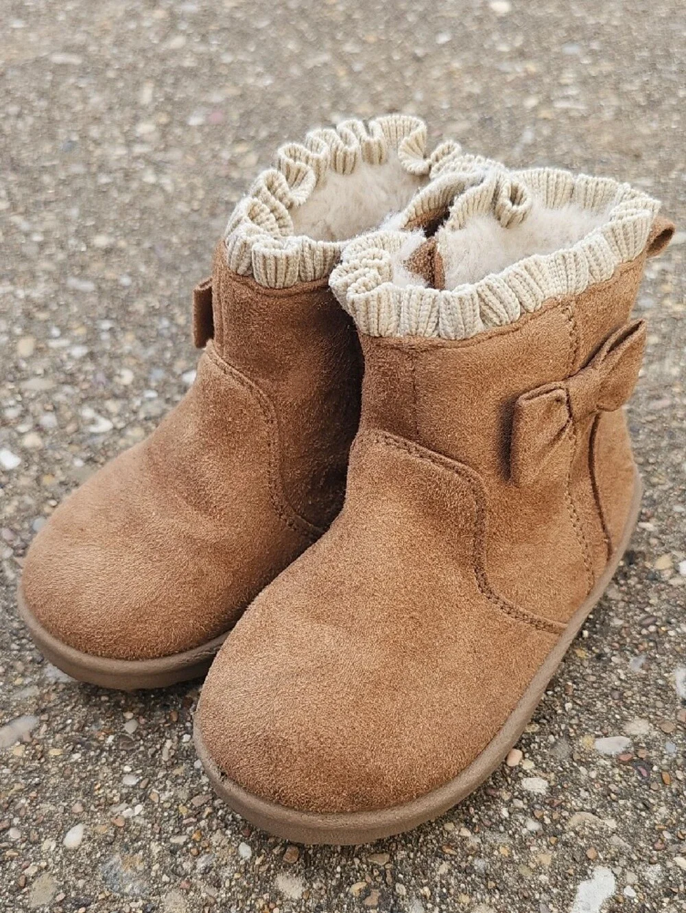 wonder nation Tan Brown Bow Ankle Boots Sherpa Lined Baby 7